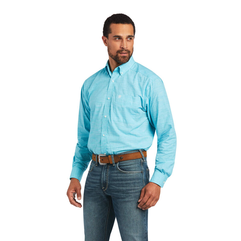 Camisas Ariat Solid Slub Classic Fit Azules Hombre - Chile 802-BOJGDZ